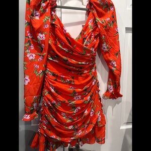 Red floral dress by Sau Lee